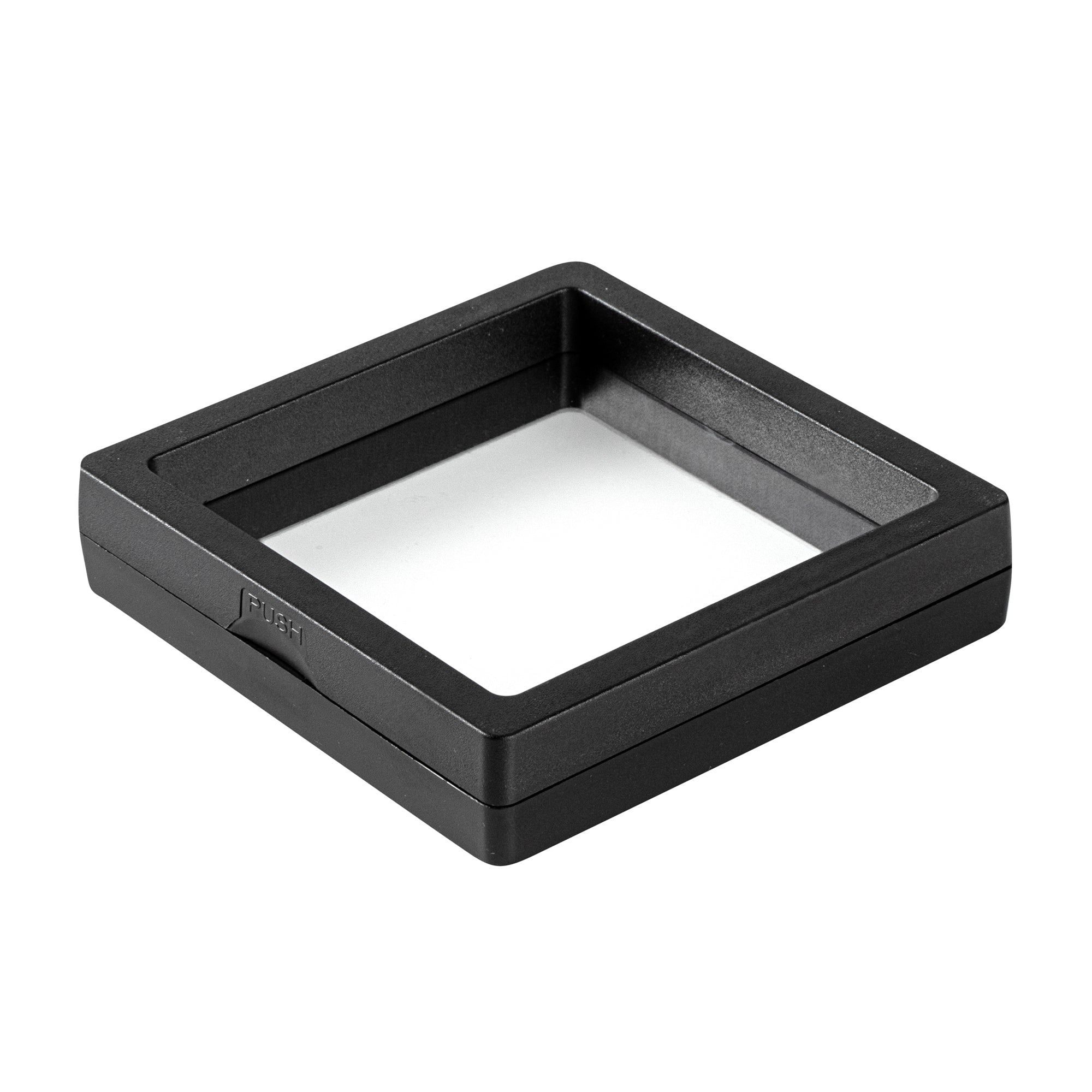 Display Tek Square Black Plastic 3D Floating Display Case - 3 1/2" x 3 1/2" x 3/4" - 10 count box