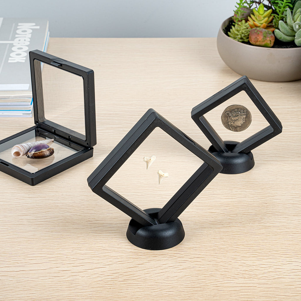 Display Tek Square Black Plastic 3D Floating Display Case - 3 1/2" x 3 1/2" x 3/4" - 10 count box