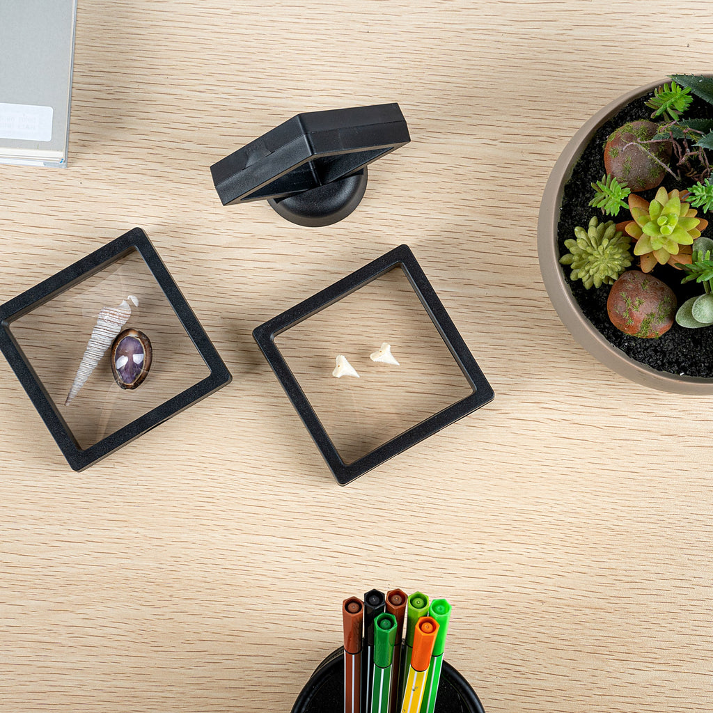 Display Tek Square Black Plastic 3D Floating Display Case - 3 1/2" x 3 1/2" x 3/4" - 10 count box