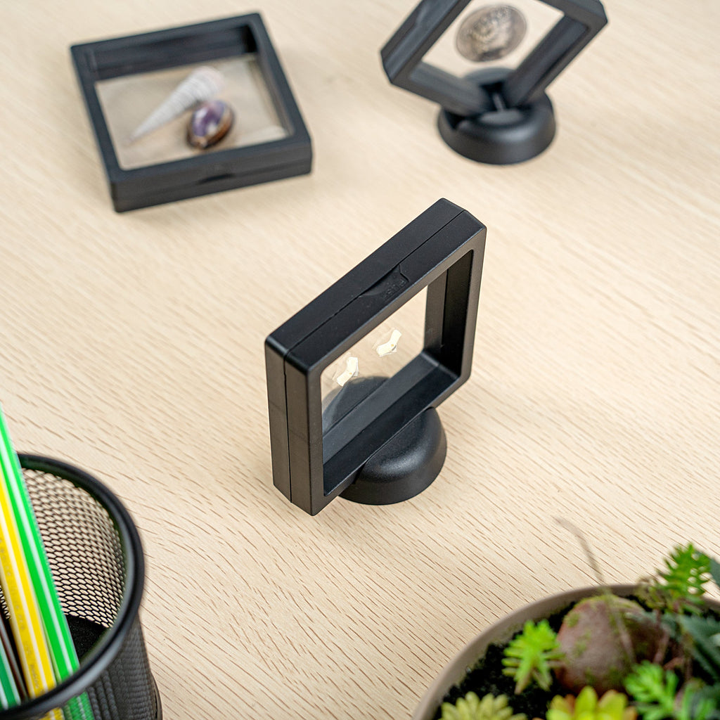 Display Tek Square Black Plastic 3D Floating Display Case - 3 1/2" x 3 1/2" x 3/4" - 10 count box