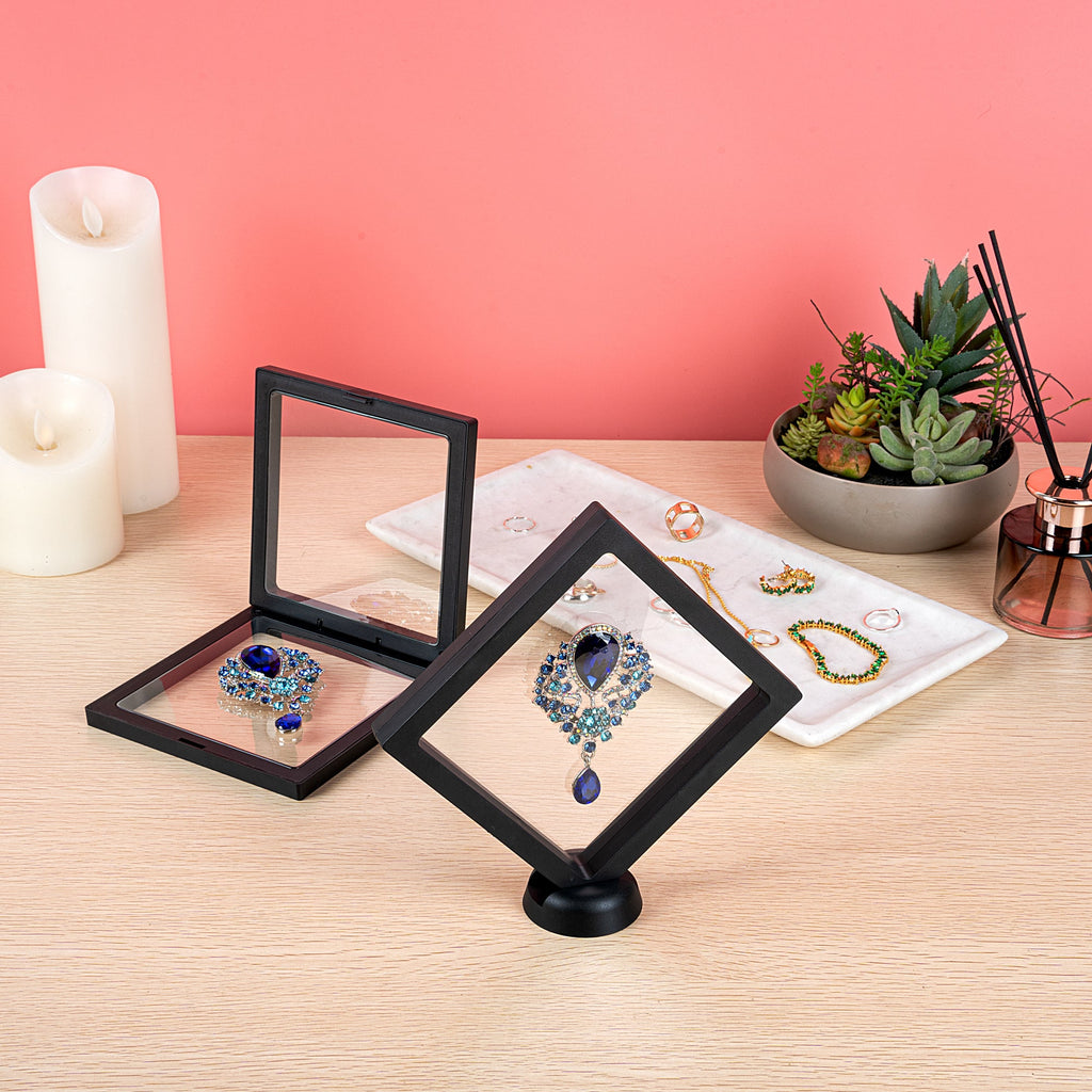 Display Tek Square Black Plastic 3D Floating Display Case - 5 1/2" x 5 1/2" x 3/4" - 10 count box