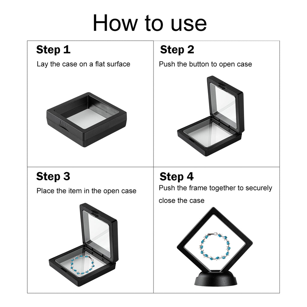 Display Tek Square Black Plastic 3D Floating Display Case - 7" x 7" x 3/4" - 10 count box