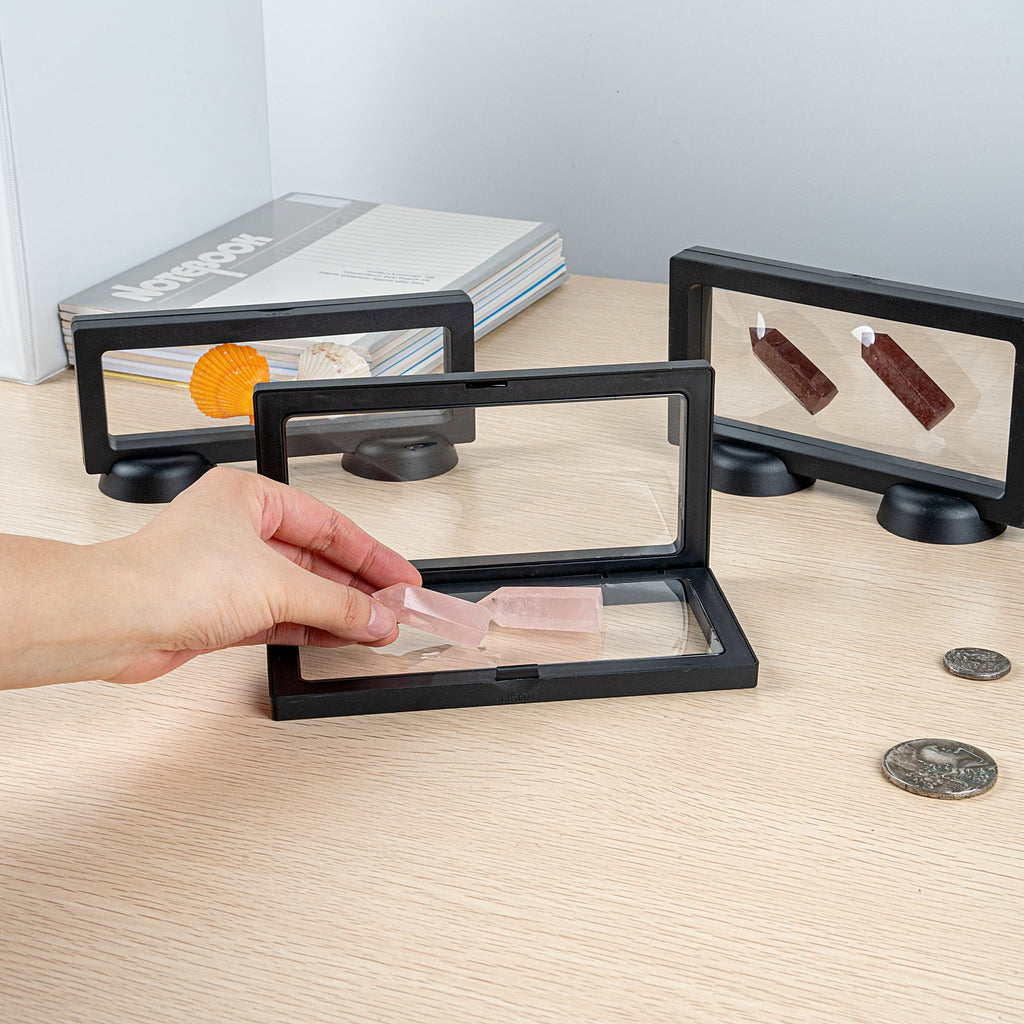Display Tek Rectangle Black Plastic 3D Floating Display Case - 7" x 3 1/2" x 3/4" - 10 count box