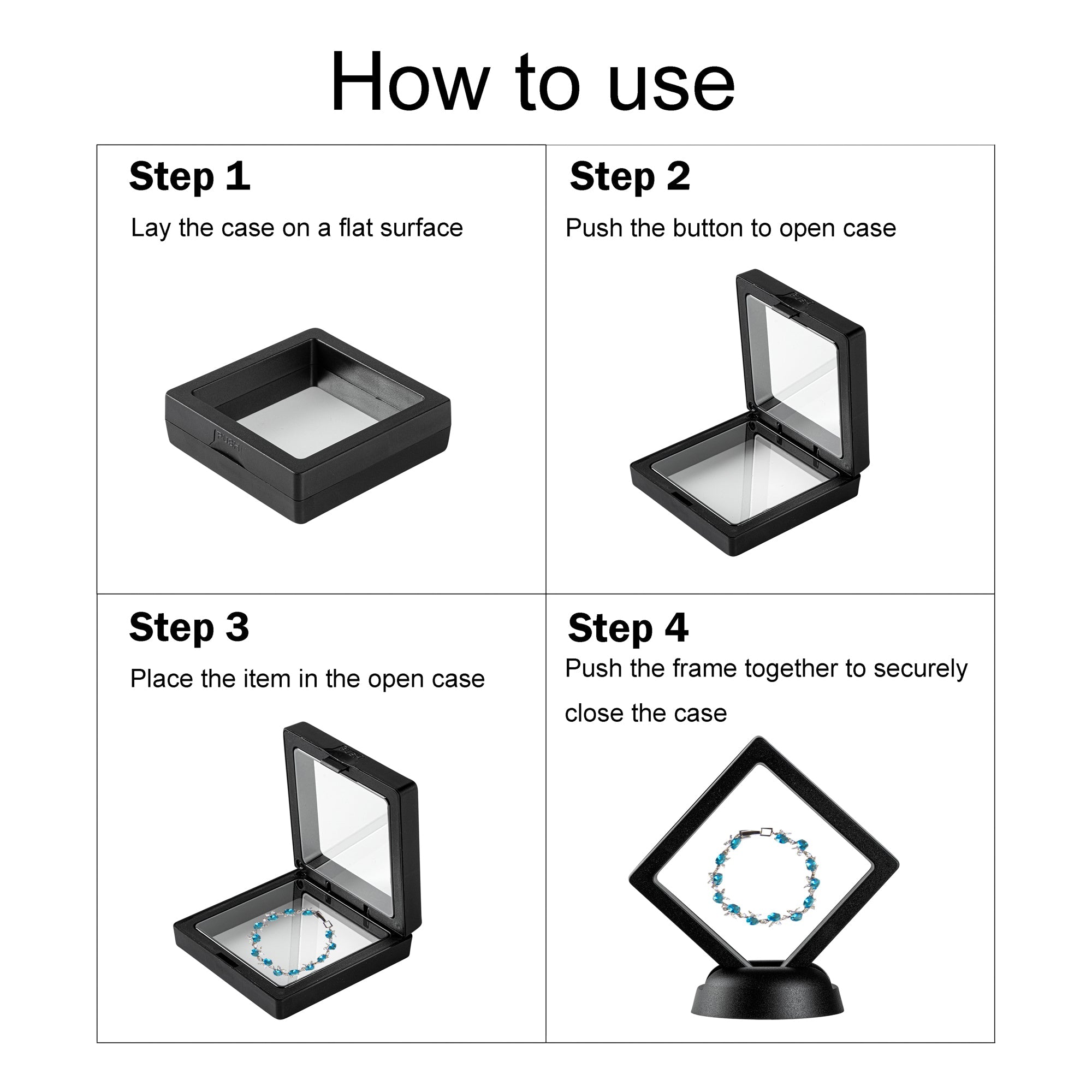 Display Tek Rectangle Black Plastic 3D Floating Display Case - 9" x 2 3/4" x 3/4" - 10 count box