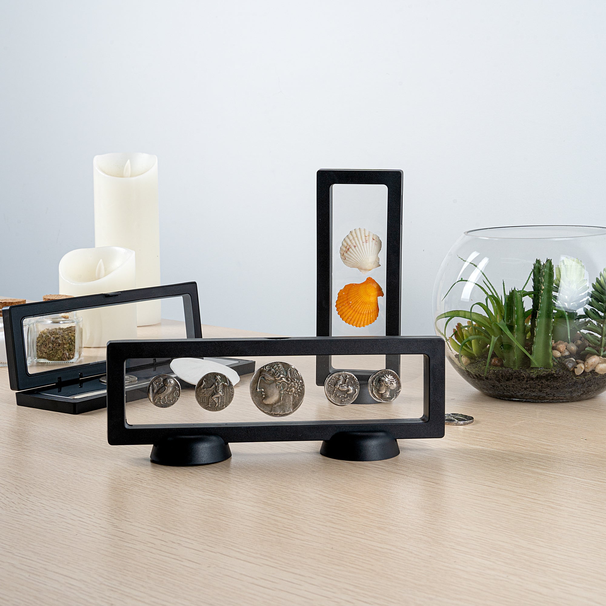 Display Tek Rectangle Black Plastic 3D Floating Display Case - 9" x 2 3/4" x 3/4" - 10 count box