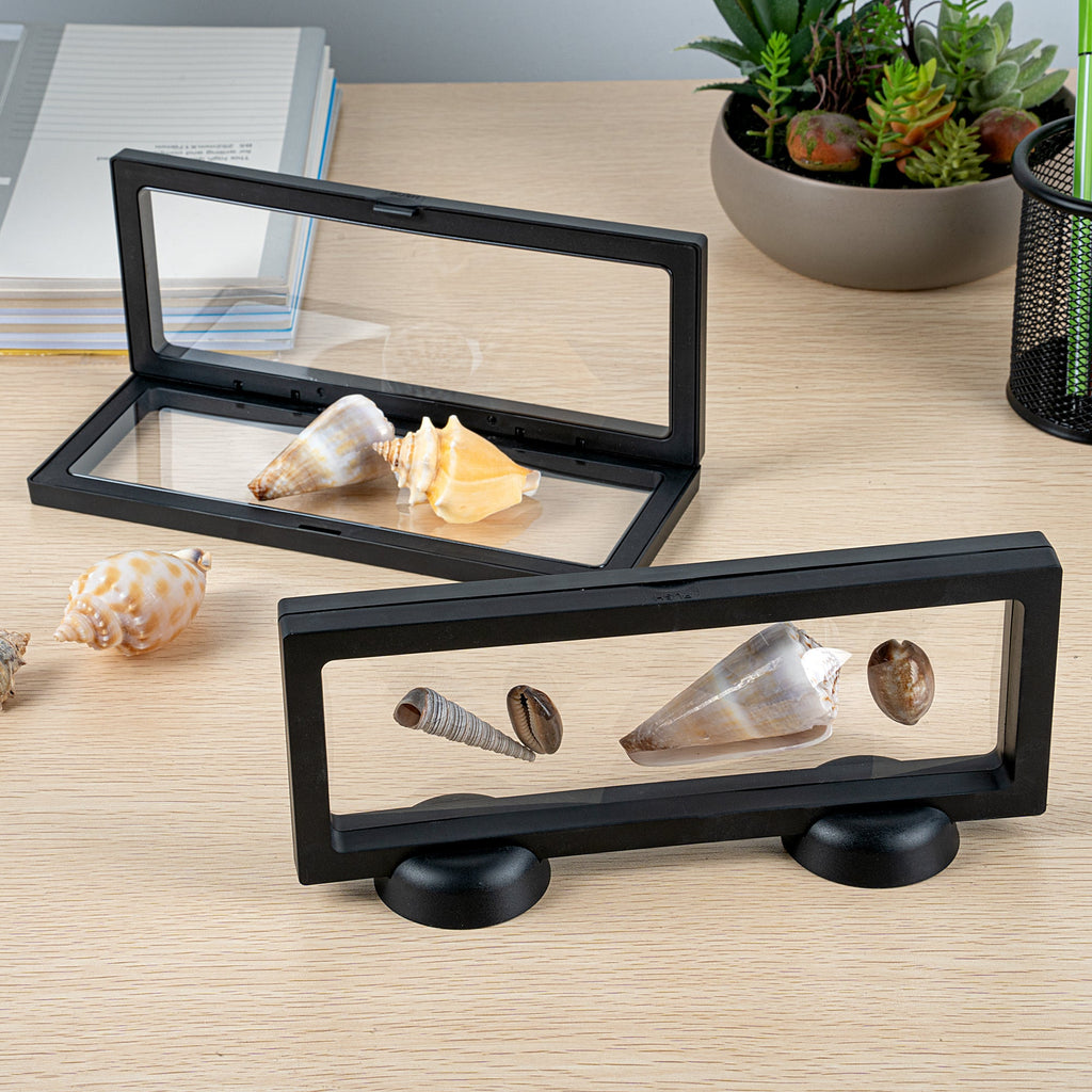 Display Tek Rectangle Black Plastic 3D Floating Display Case - 9" x 3 1/2" x 3/4" - 10 count box