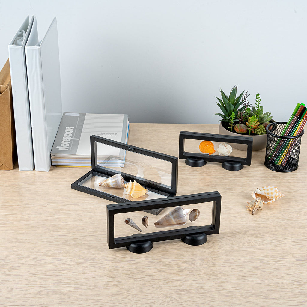 Display Tek Rectangle Black Plastic 3D Floating Display Case - 9" x 3 1/2" x 3/4" - 10 count box