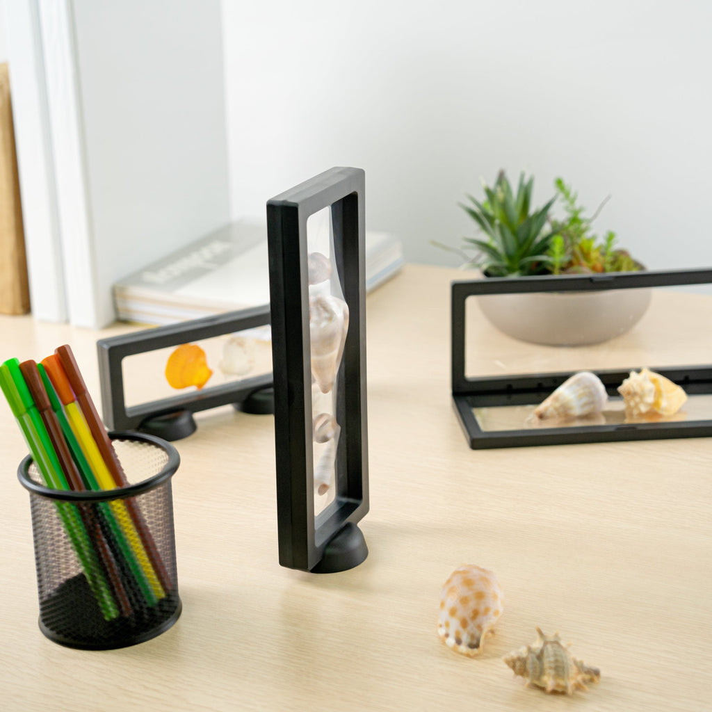 Display Tek Rectangle Black Plastic 3D Floating Display Case - 9" x 3 1/2" x 3/4" - 10 count box