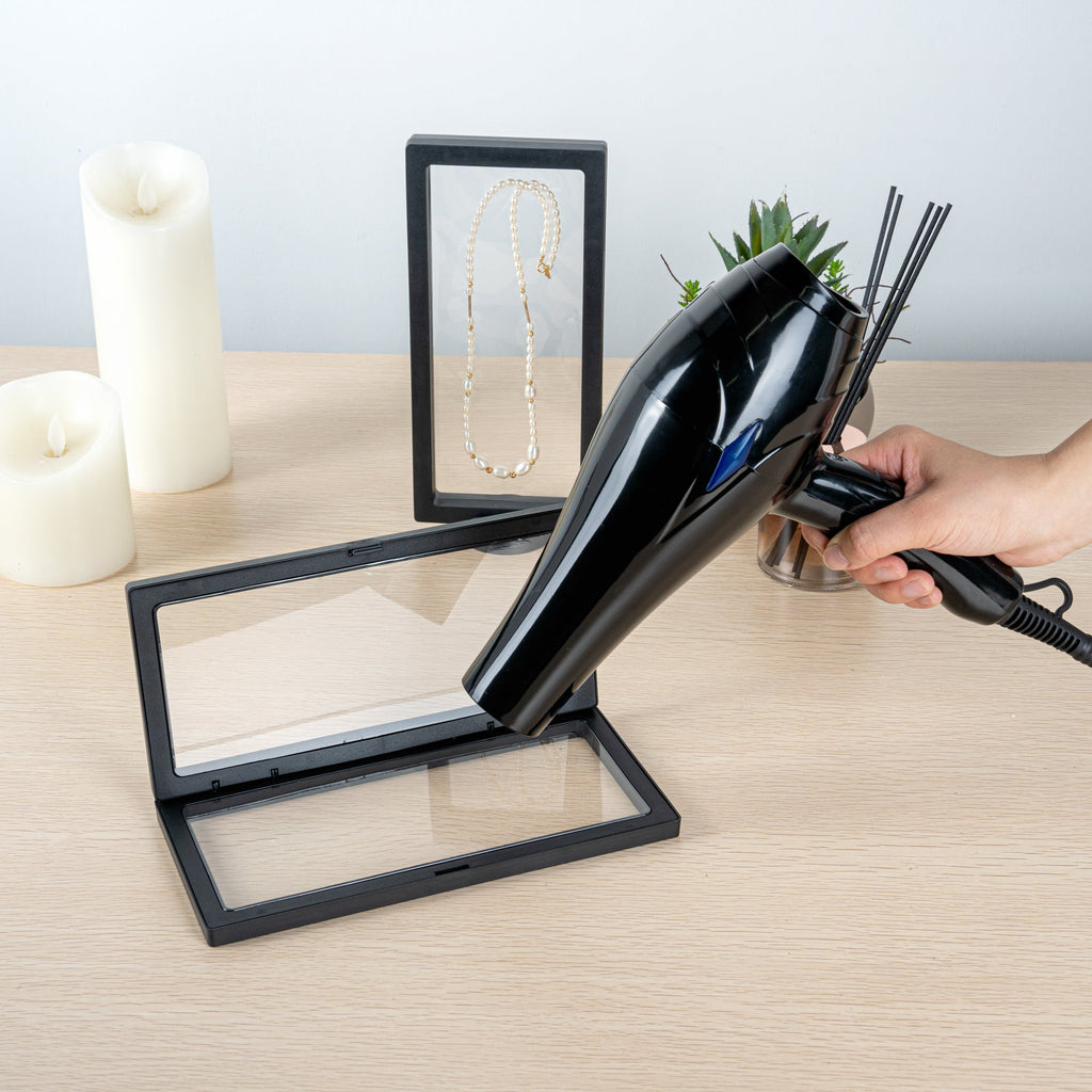 Display Tek Rectangle Black Plastic 3D Floating Display Case - 9" x 4 1/4" x 3/4" - 10 count box