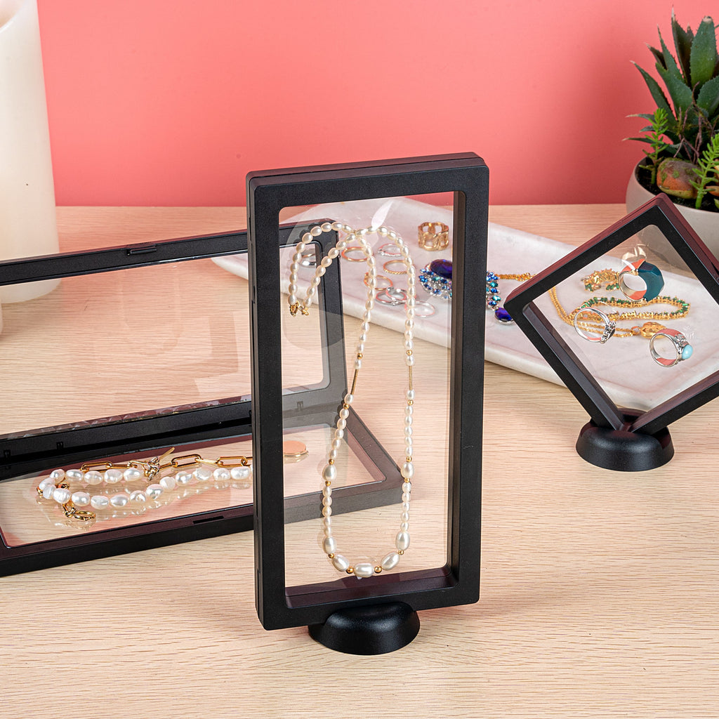 Display Tek Rectangle Black Plastic 3D Floating Display Case - 9" x 4 1/4" x 3/4" - 10 count box
