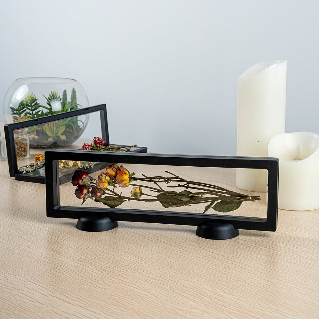 Display Tek Rectangle Black Plastic 3D Floating Display Case - 11 3/4" x 3 1/2" x 3/4" - 10 count box