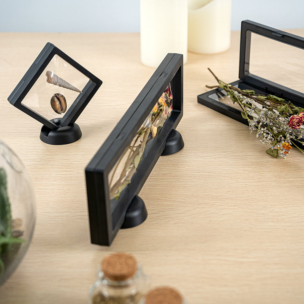 Display Tek Rectangle Black Plastic 3D Floating Display Case - 11 3/4" x 3 1/2" x 3/4" - 10 count box