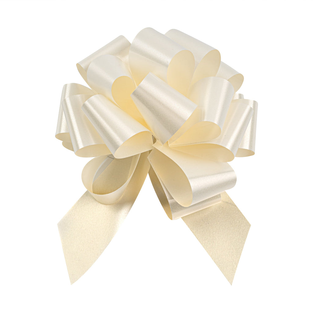 Gift Tek Cream Plastic Flora Satin Pull Bow - 5 1/2" - 10 count box