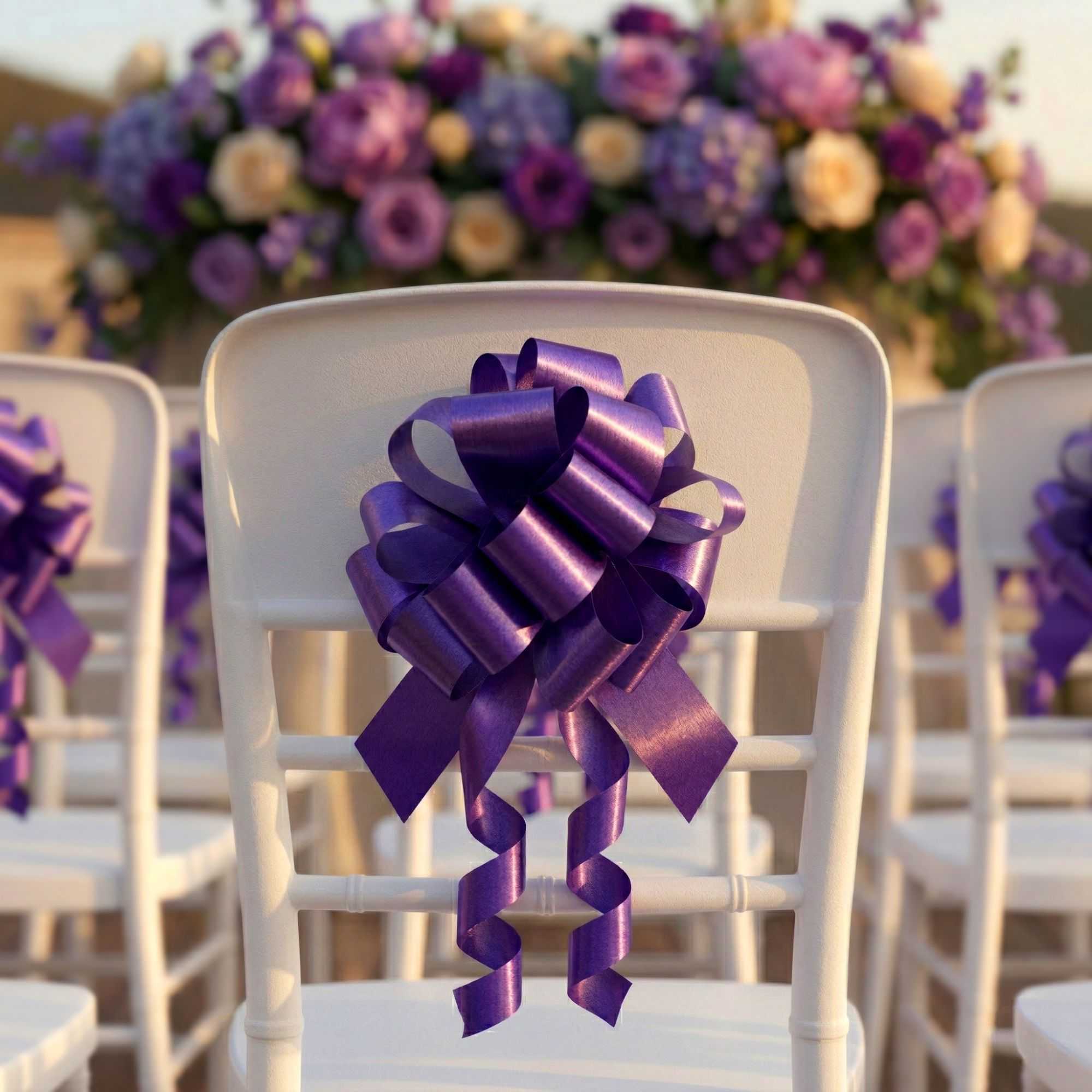 Gift Tek Purple Plastic Flora Satin Pull Bow - 5 1/2" - 1000 count box