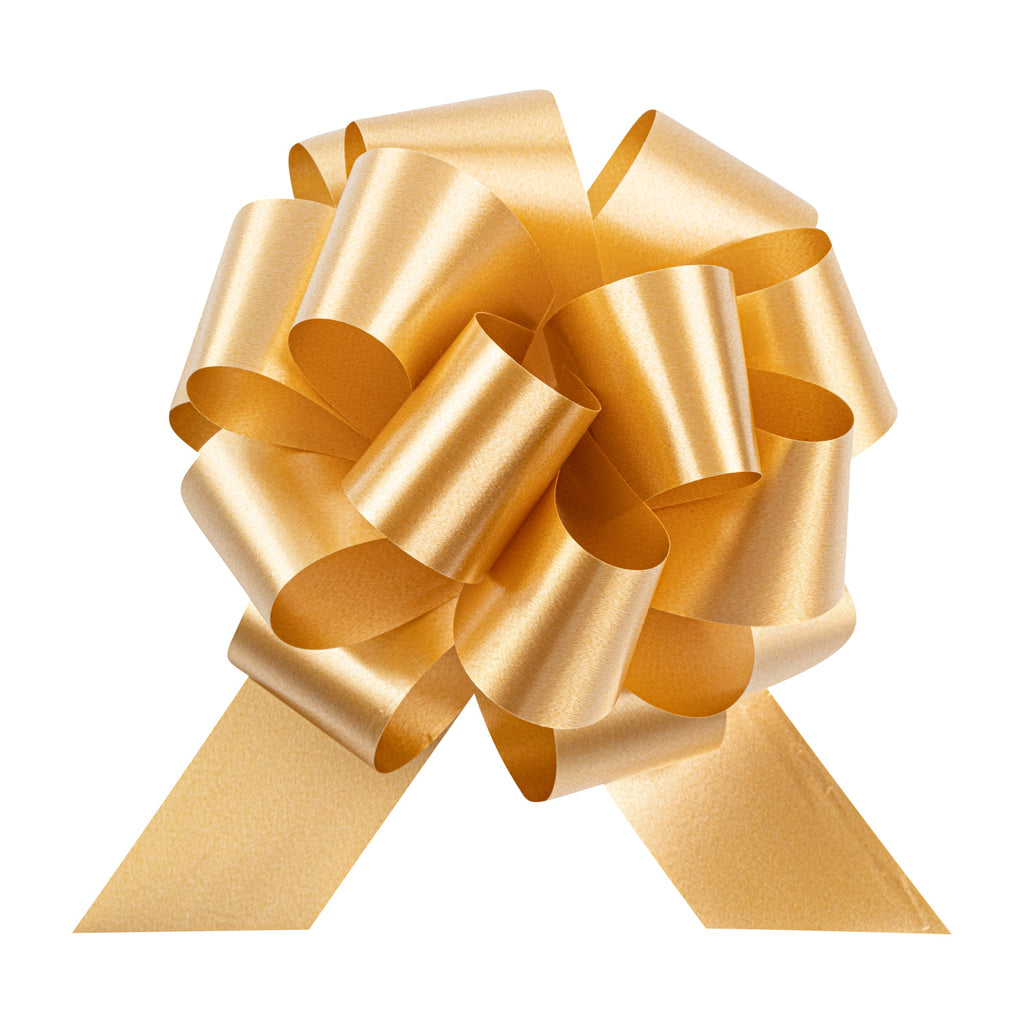 Gift Tek Gold Plastic Flora Satin Pull Bow - 5 1/2" - 10 count box