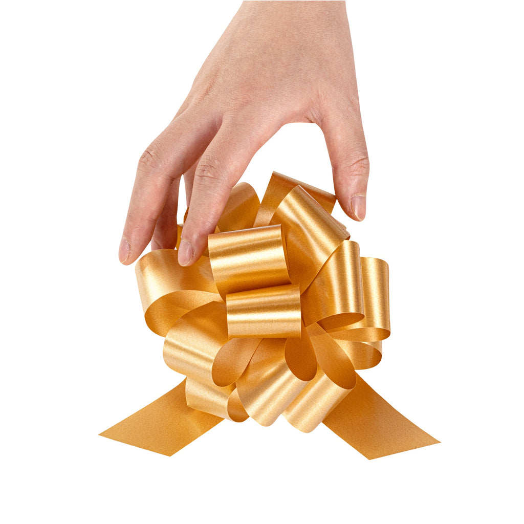 Gift Tek Gold Plastic Flora Satin Pull Bow - 5 1/2" - 1000 count box