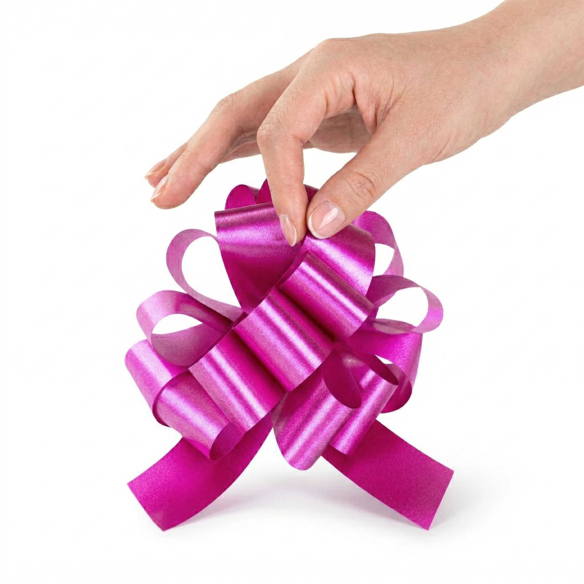 Gift Tek Hot Pink Plastic Flora Satin Pull Bow - 5 1/2" - 1000 count box