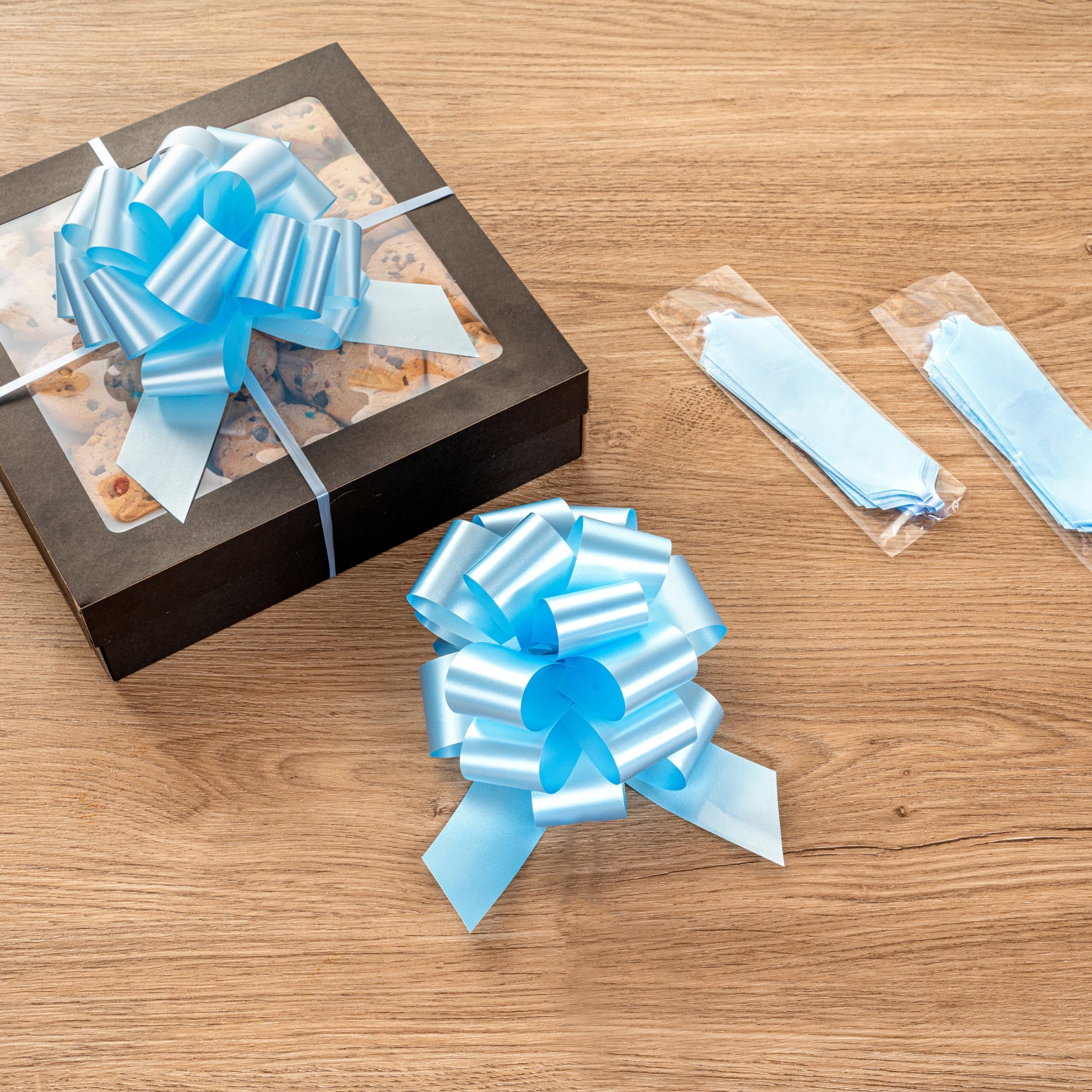 Gift Tek Light Blue Plastic Flora Satin Pull Bow - 5 1/2" - 1000 count box