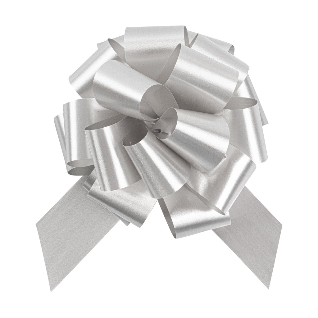 Gift Tek Silver Plastic Flora Satin Pull Bow - 5 1/2" - 10 count box