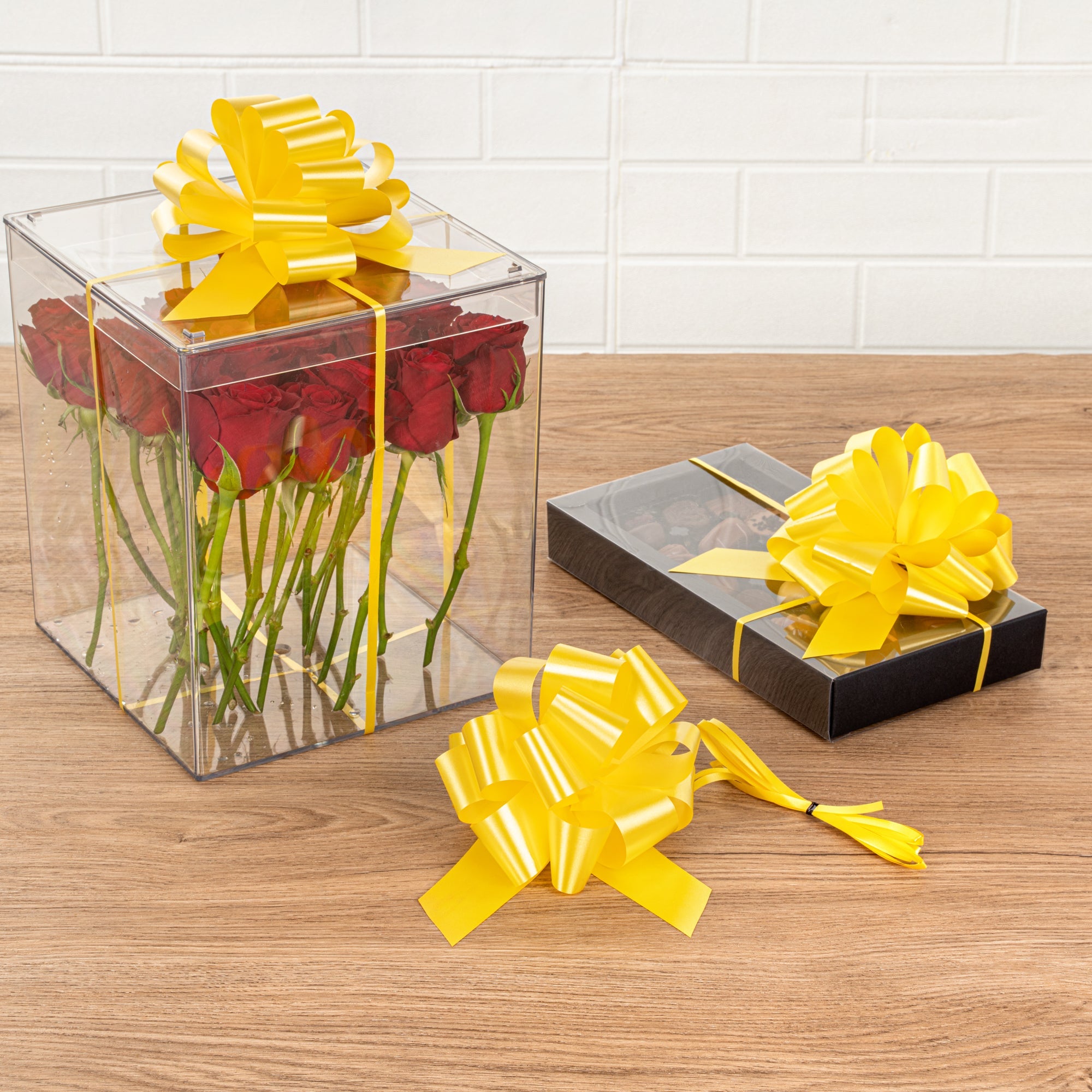 Gift Tek Yellow Plastic Flora Satin Pull Bow - 5 1/2" - 1000 count box