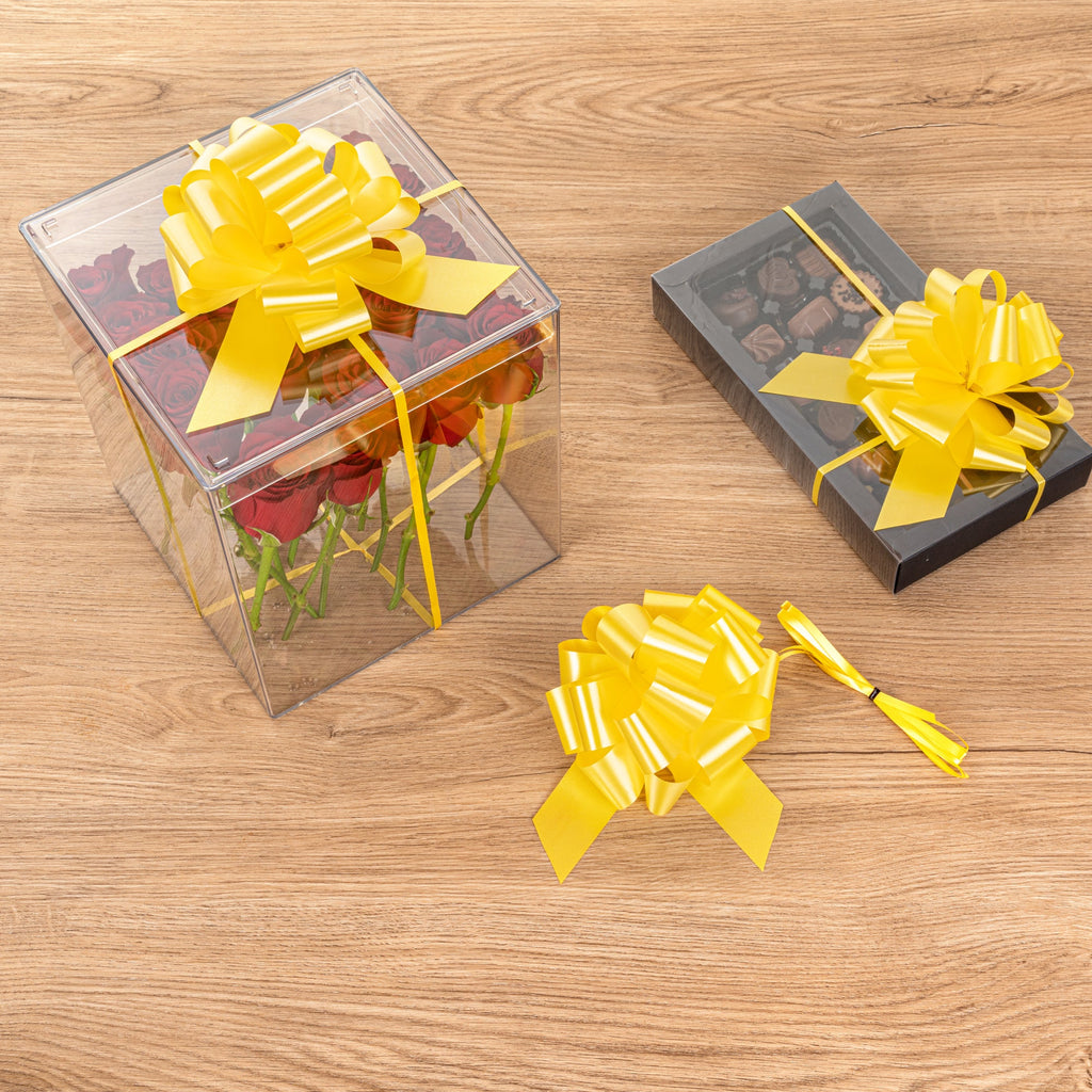 Gift Tek Yellow Plastic Flora Satin Pull Bow - 5 1/2" - 1000 count box