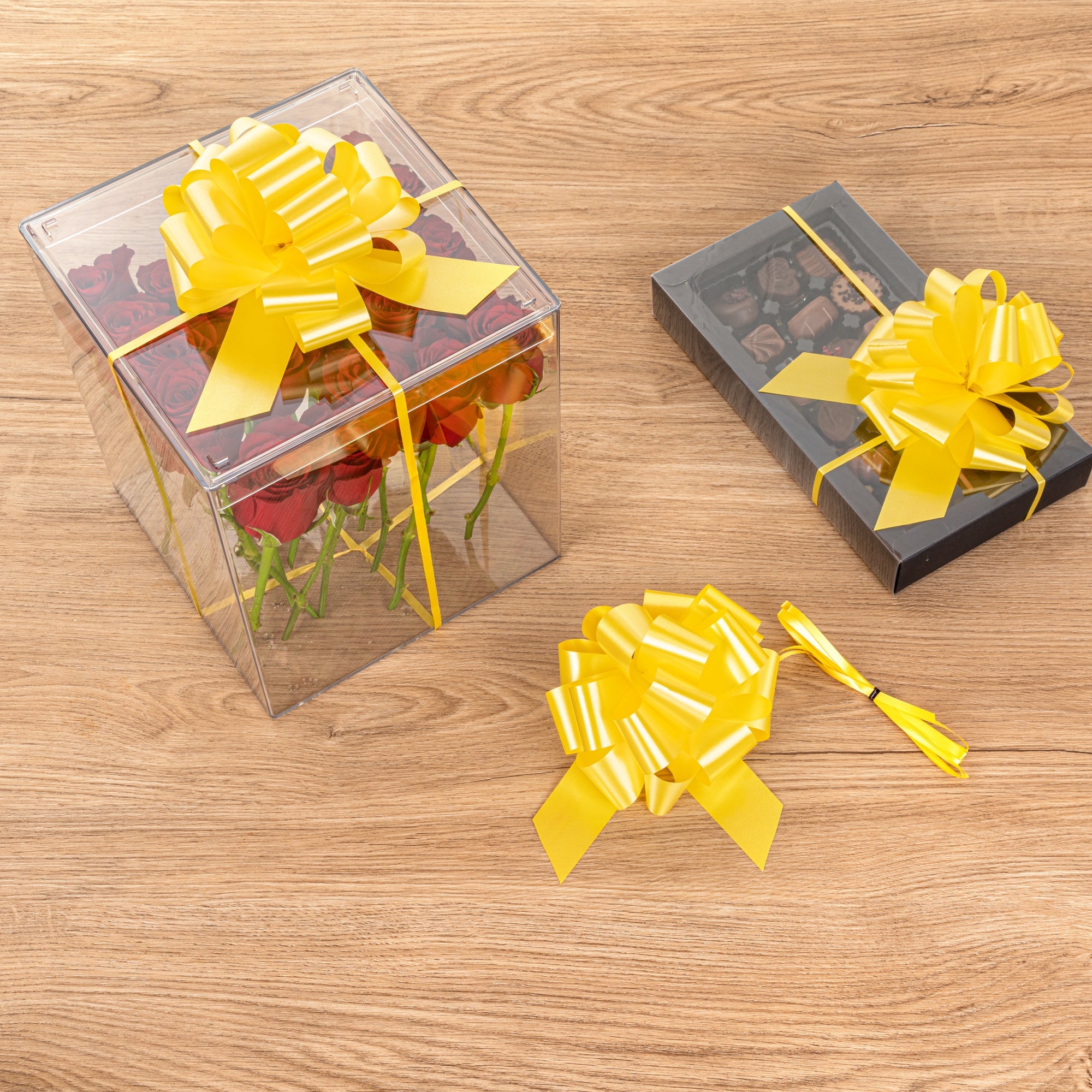 Gift Tek Yellow Plastic Flora Satin Pull Bow - 5 1/2" - 1000 count box