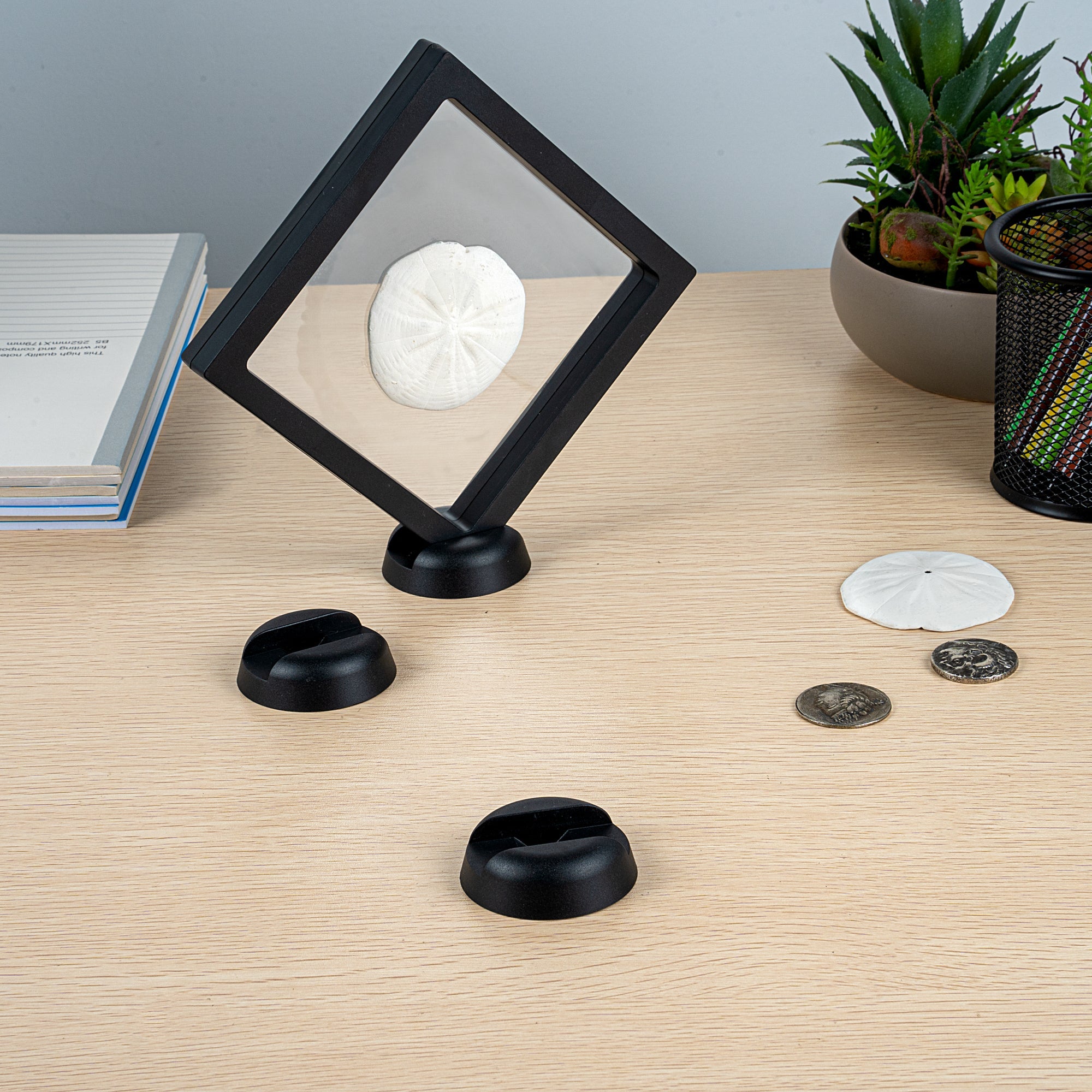 Display Tek Round Black Plastic 3D Floating Display Case Stand - 2 1/4" x 2 1/4" - 10 count box