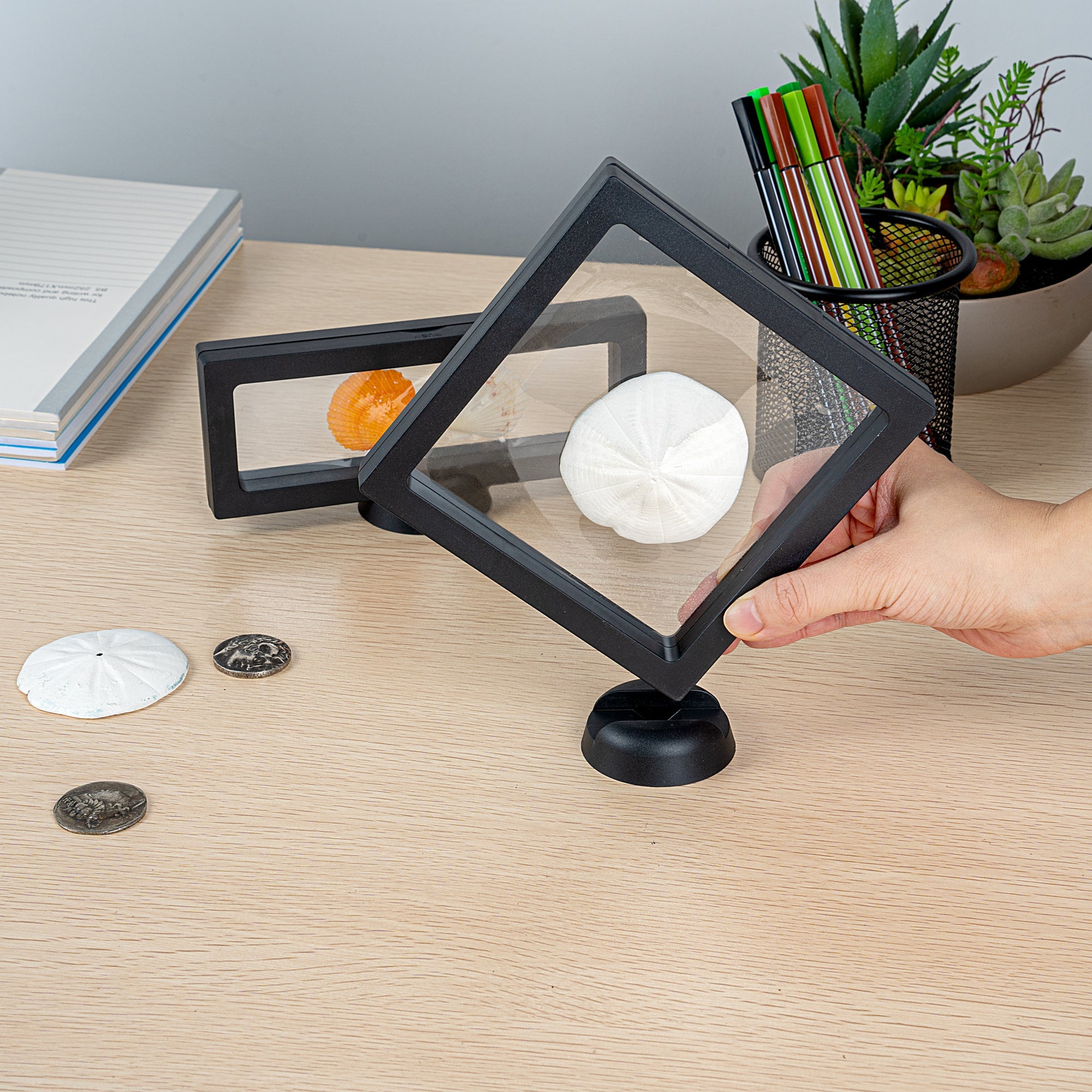 Display Tek Round Black Plastic 3D Floating Display Case Stand - 2 1/4" x 2 1/4" - 10 count box