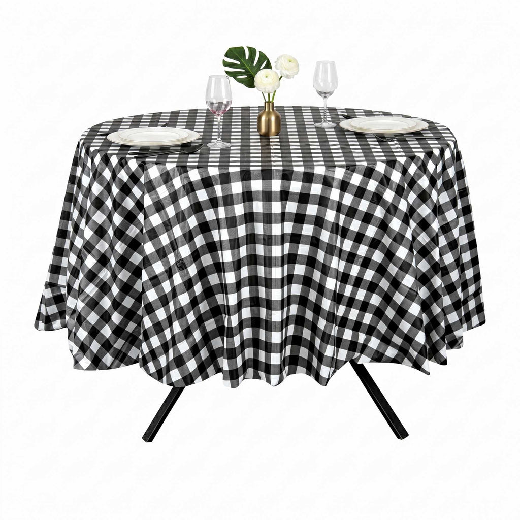 Table Tek Round Black Gingham Plastic Table Cover - 84" - 2 count box
