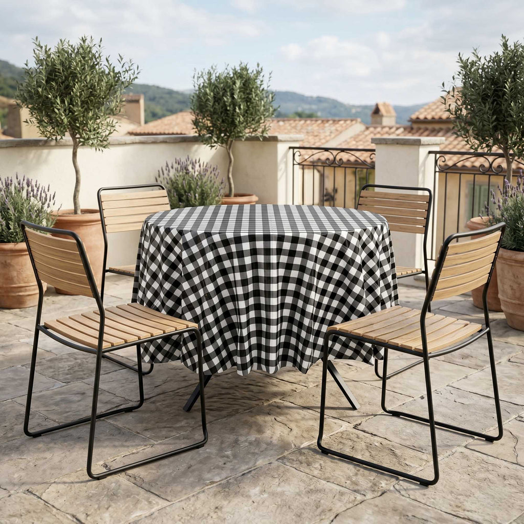 Table Tek Round Black Gingham Plastic Table Cover - 84" - 2 count box