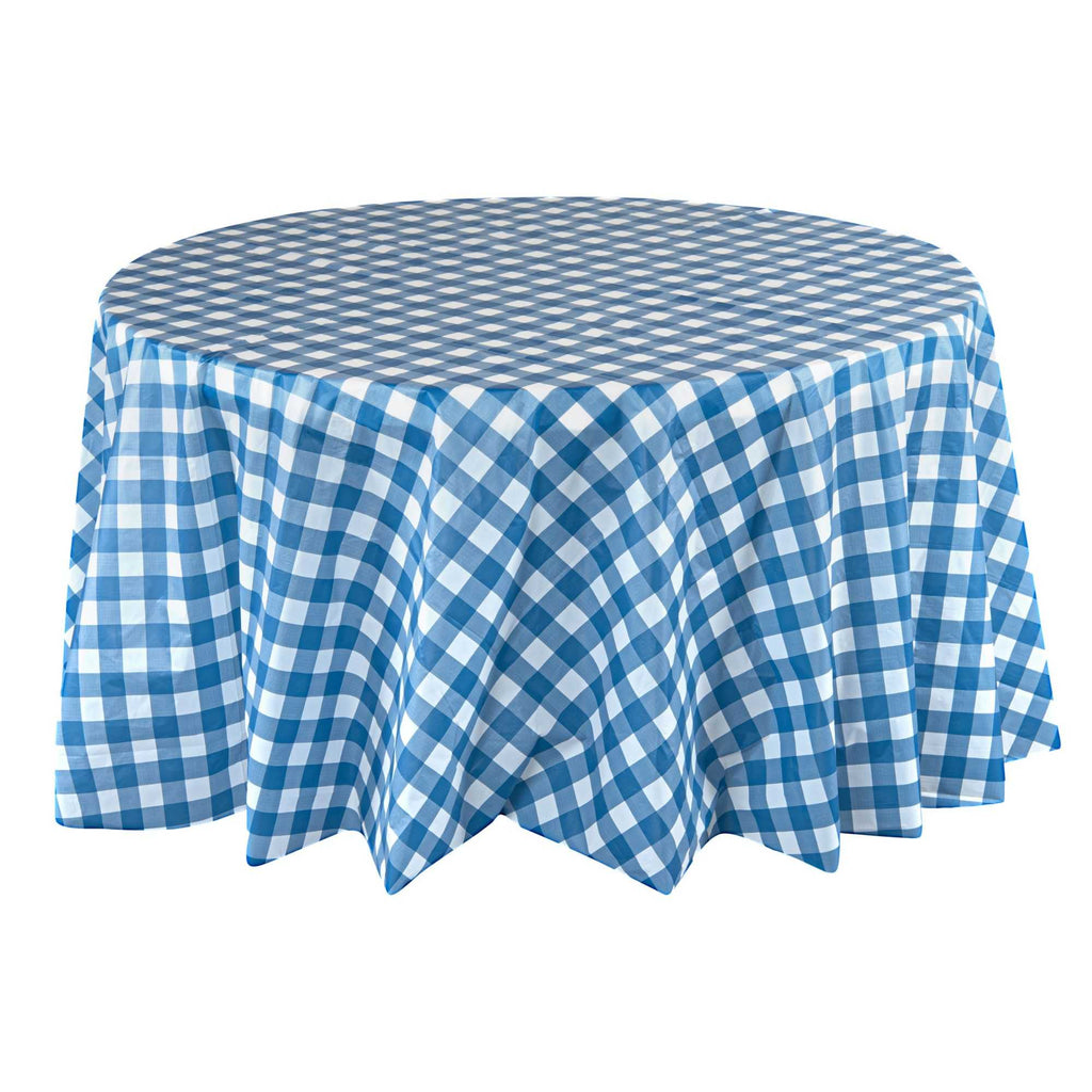 Table Tek Round Blue Gingham Plastic Table Cover - 84" - 20 count box