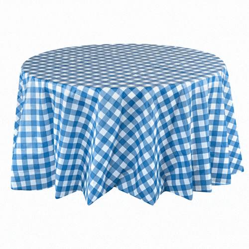 Table Tek Round Blue Gingham Plastic Table Cover - 84" - 2 count box