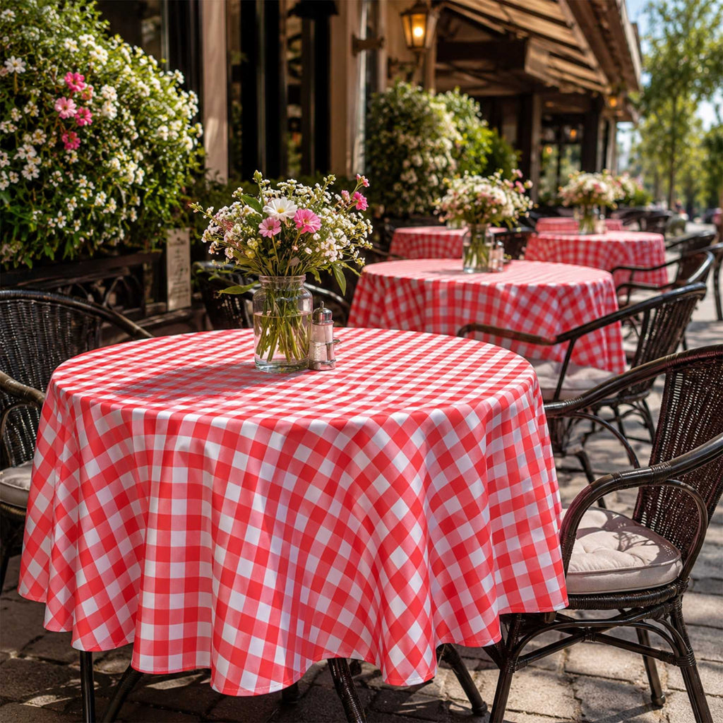 Table Tek Round Red Gingham Plastic Table Cover - 84" - 2 count box