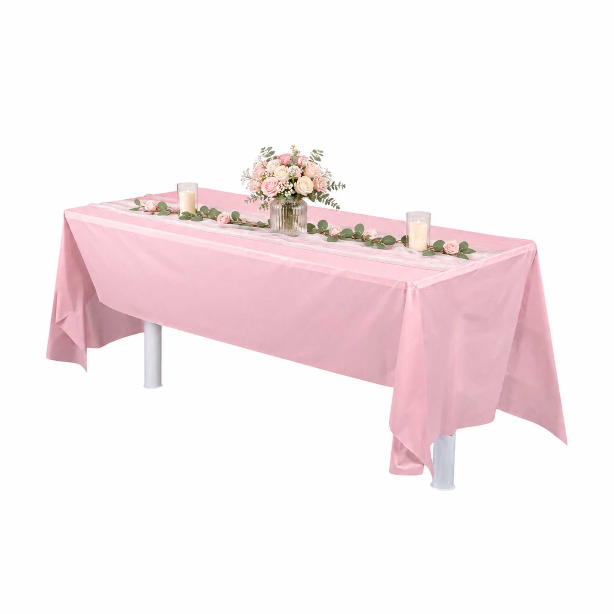 Table Tek Rectangle Pink Plastic Table Cover - 108" x 54" - 2 count box