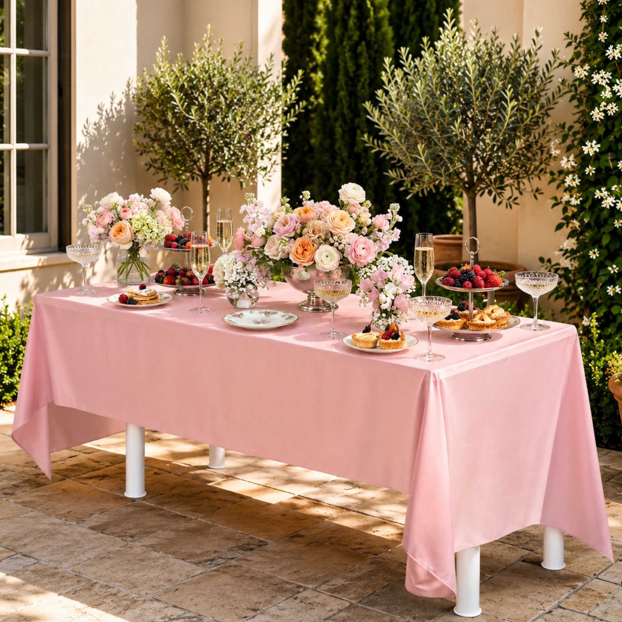 Table Tek Rectangle Pink Plastic Table Cover - 108" x 54" - 2 count box
