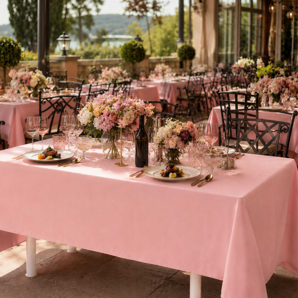 Table Tek Rectangle Pink Plastic Table Cover - 108" x 54" - 2 count box