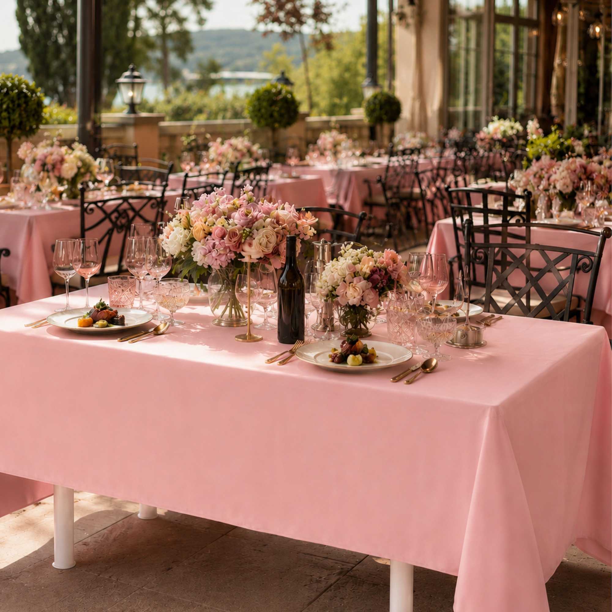 Table Tek Rectangle Pink Plastic Table Cover - 108" x 54" - 2 count box