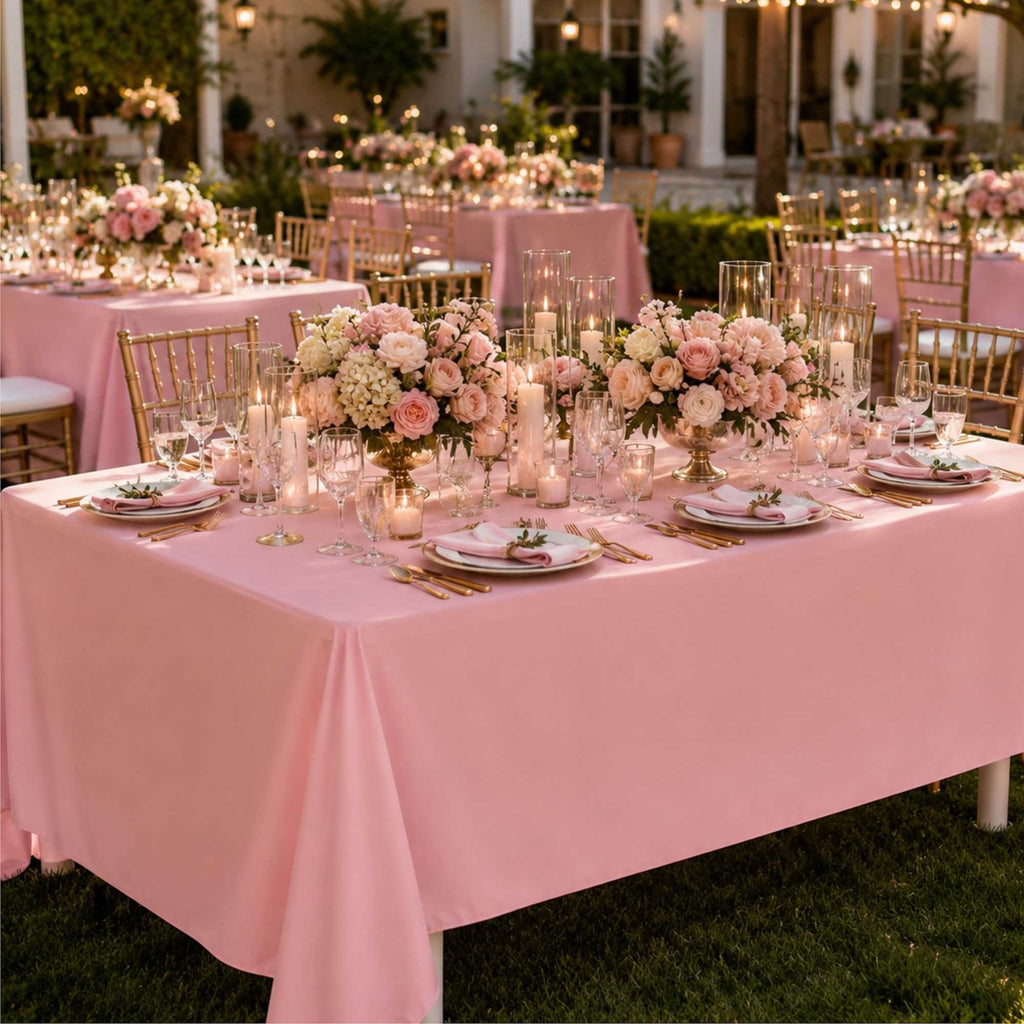 Table Tek Rectangle Pink Plastic Table Cover - 108" x 54" - 2 count box