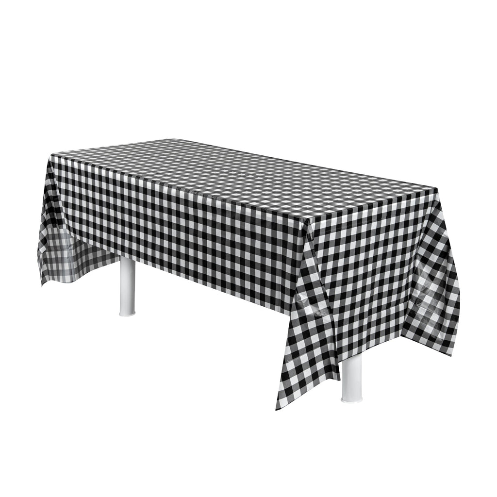 Table Tek Rectangle Black Gingham Plastic Table Cover - 108" x 54" - 2 count box