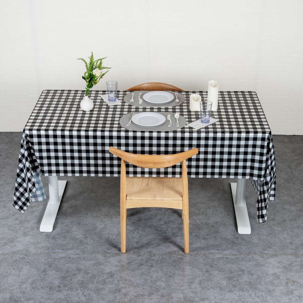 Table Tek Rectangle Gingham Black Plastic Table Cover - 108" x 54" - 20 count box
