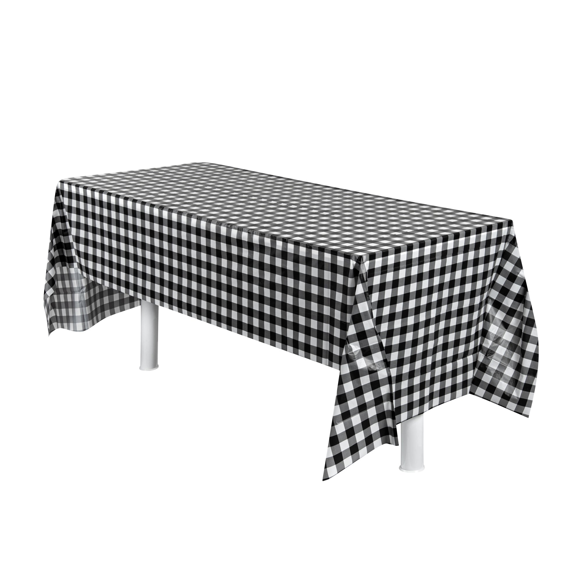 Table Tek Rectangle Gingham Black Plastic Table Cover - 108" x 54" - 20 count box