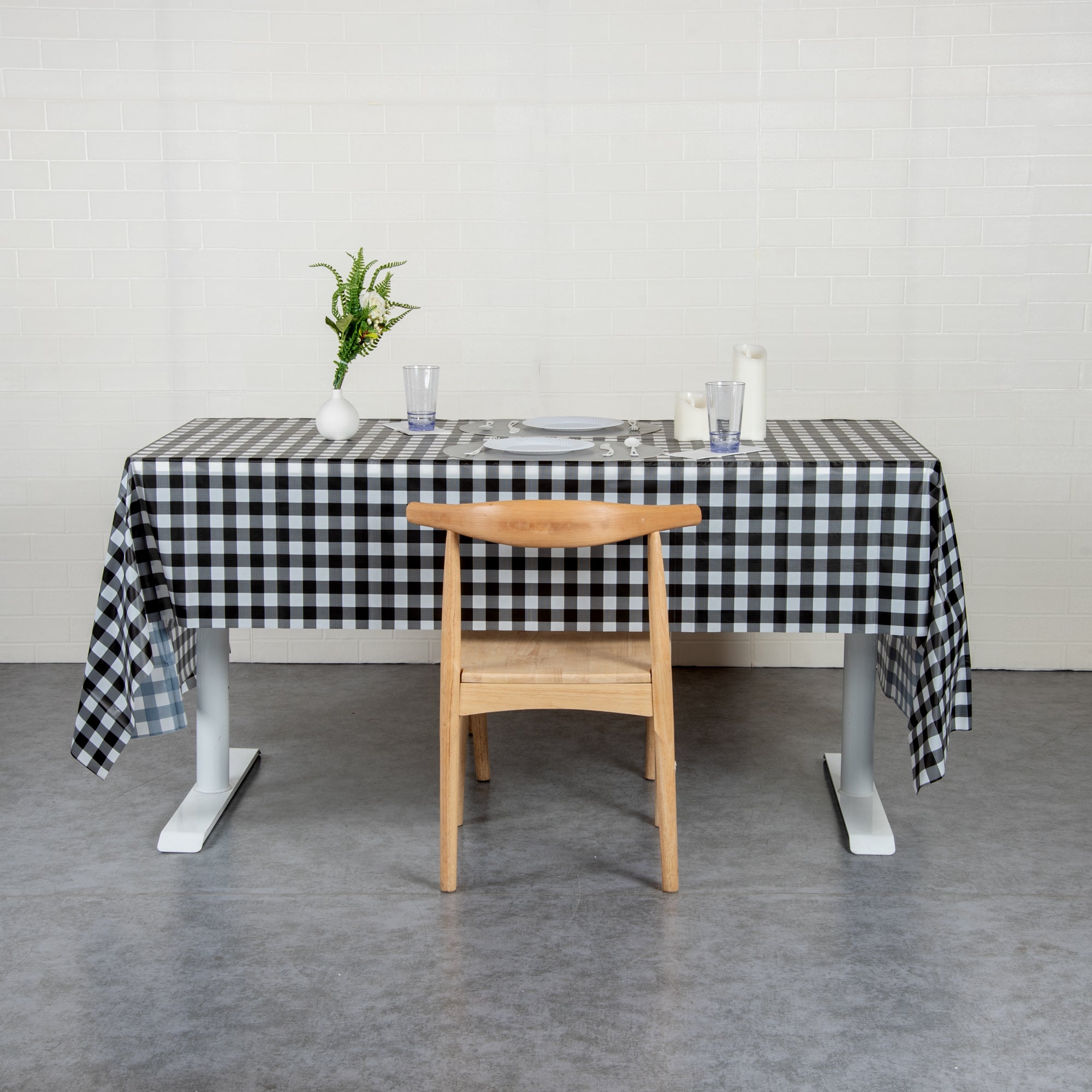 Table Tek Rectangle Gingham Black Plastic Table Cover - 108" x 54" - 20 count box