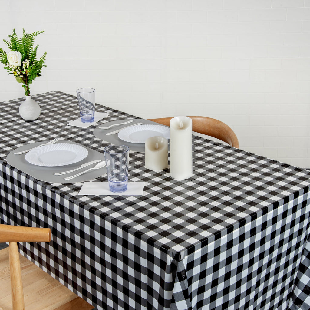 Table Tek Rectangle Gingham Black Plastic Table Cover - 108" x 54" - 20 count box