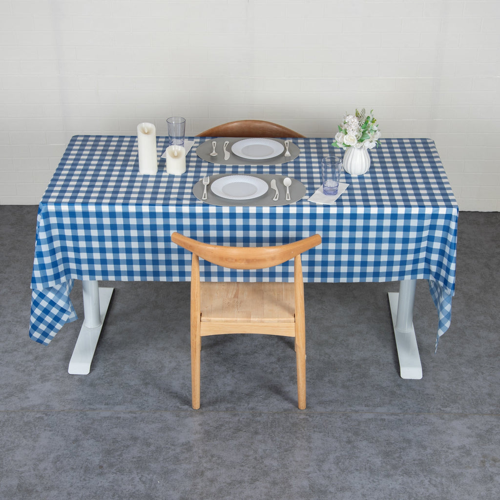 Table Tek Rectangle Blue Gingham Plastic Table Cover - 108" x 54" - 2 count box