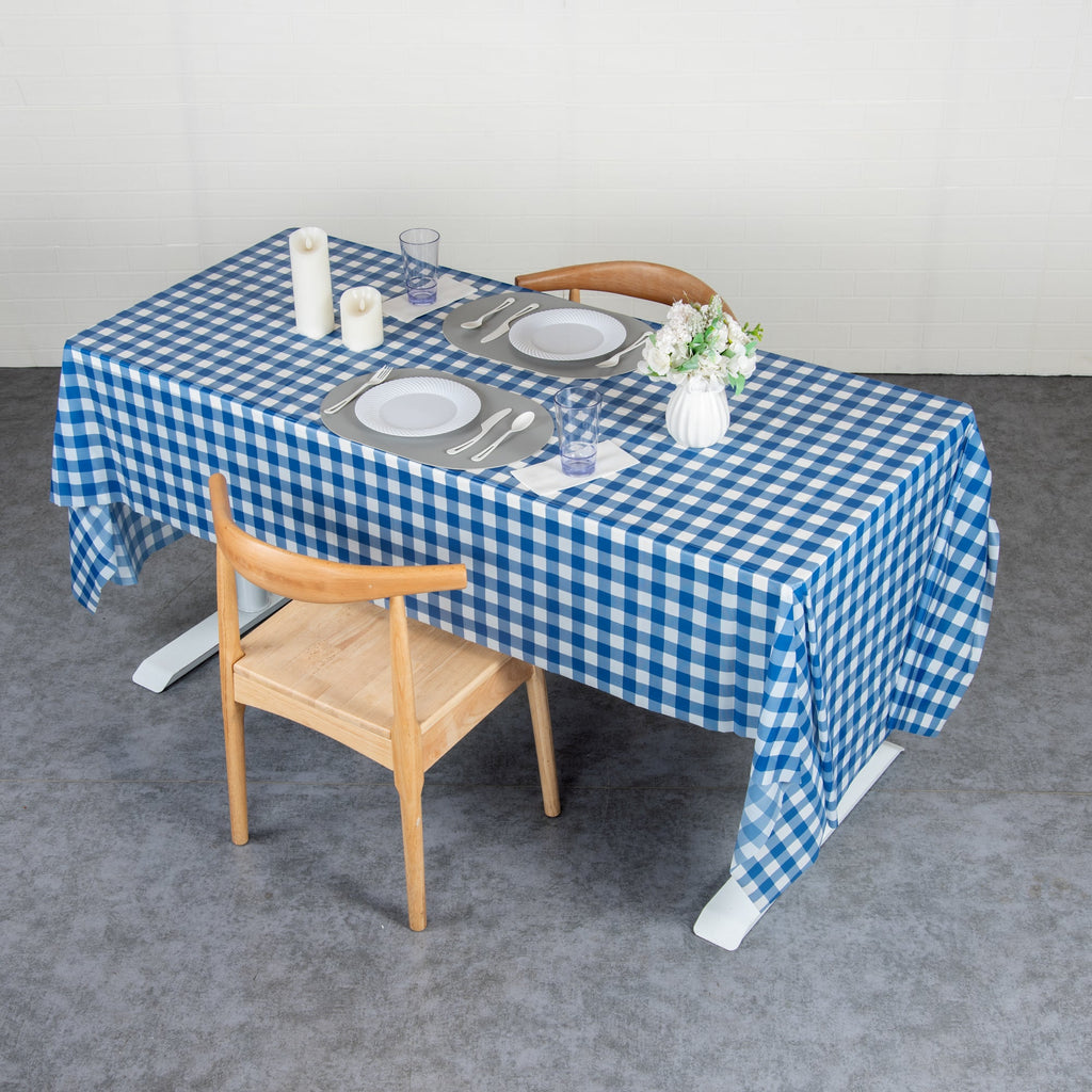 Table Tek Rectangle Blue Gingham Plastic Table Cover - 108" x 54" - 2 count box