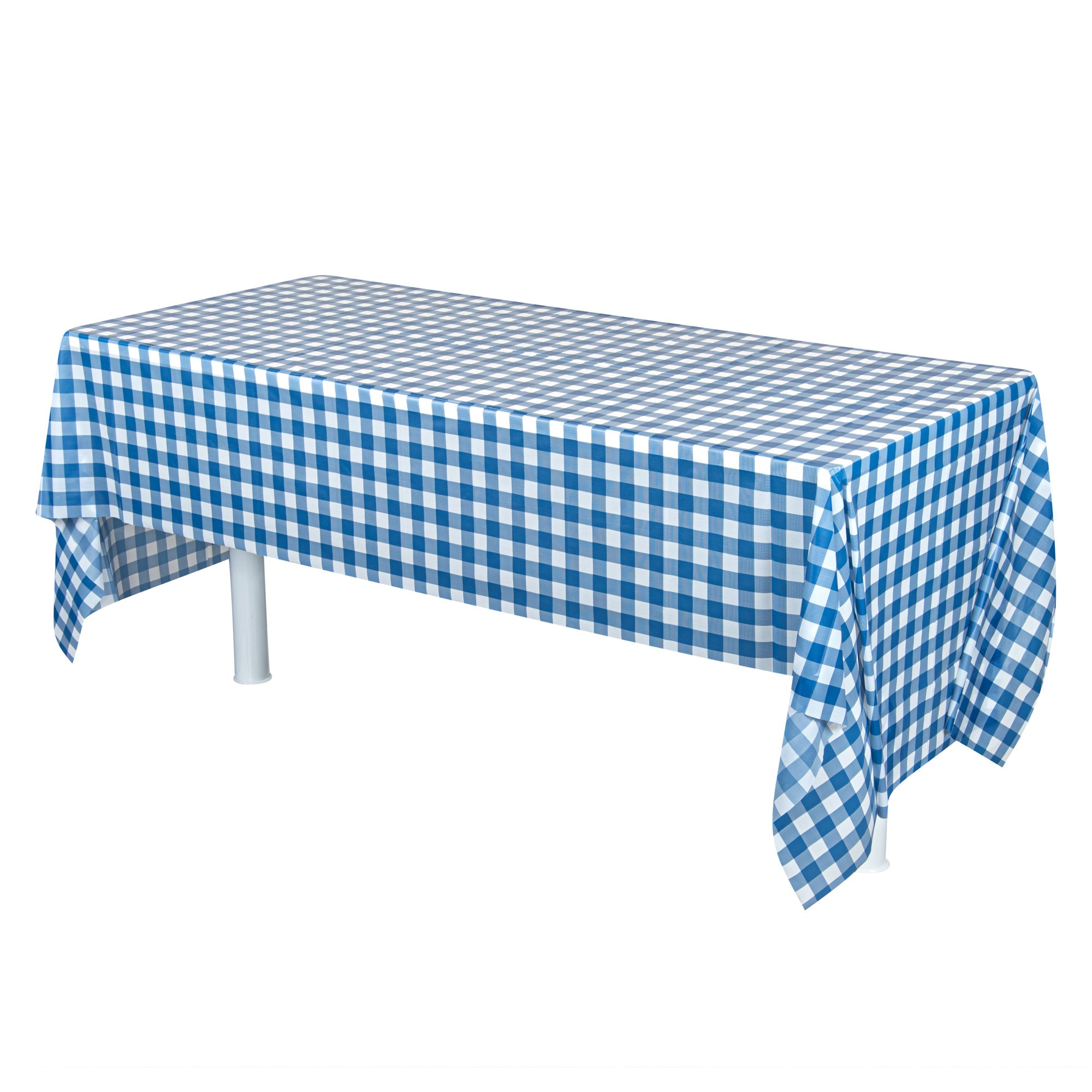 Table Tek Rectangle Gingham Blue Plastic Table Cover - 108" x 54" - 20 count box