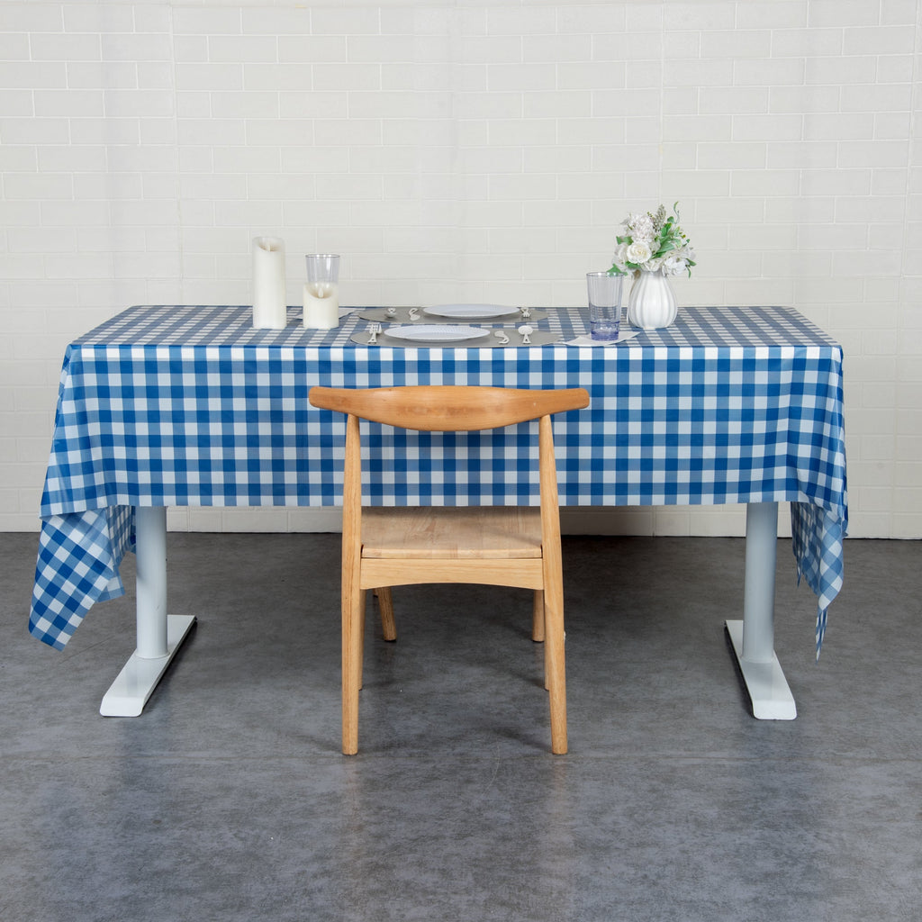 Table Tek Rectangle Gingham Blue Plastic Table Cover - 108" x 54" - 20 count box
