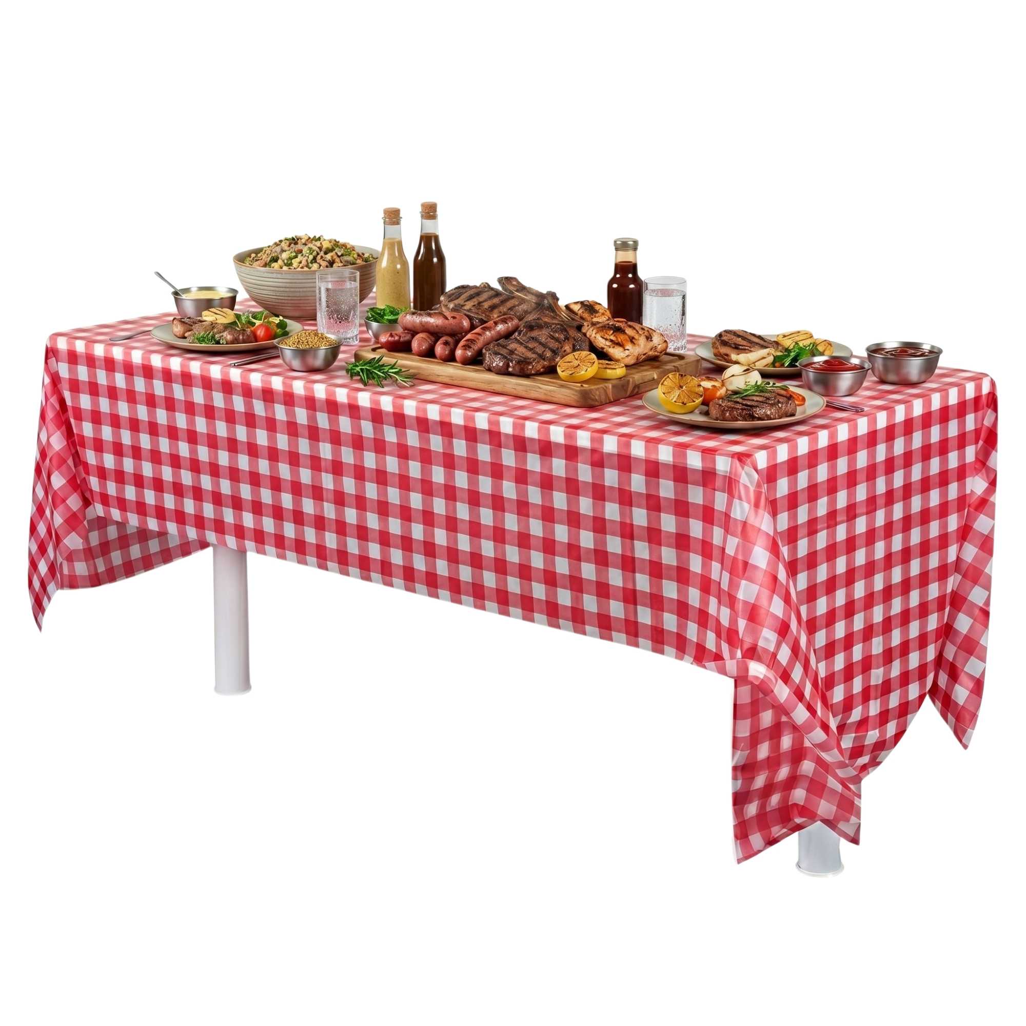Table Tek Rectangle Red Gingham Plastic Table Cover - 108" x 54" - 2 count box
