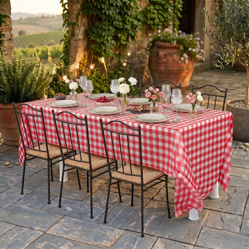 Table Tek Rectangle Red Gingham Plastic Table Cover - 108" x 54" - 2 count box