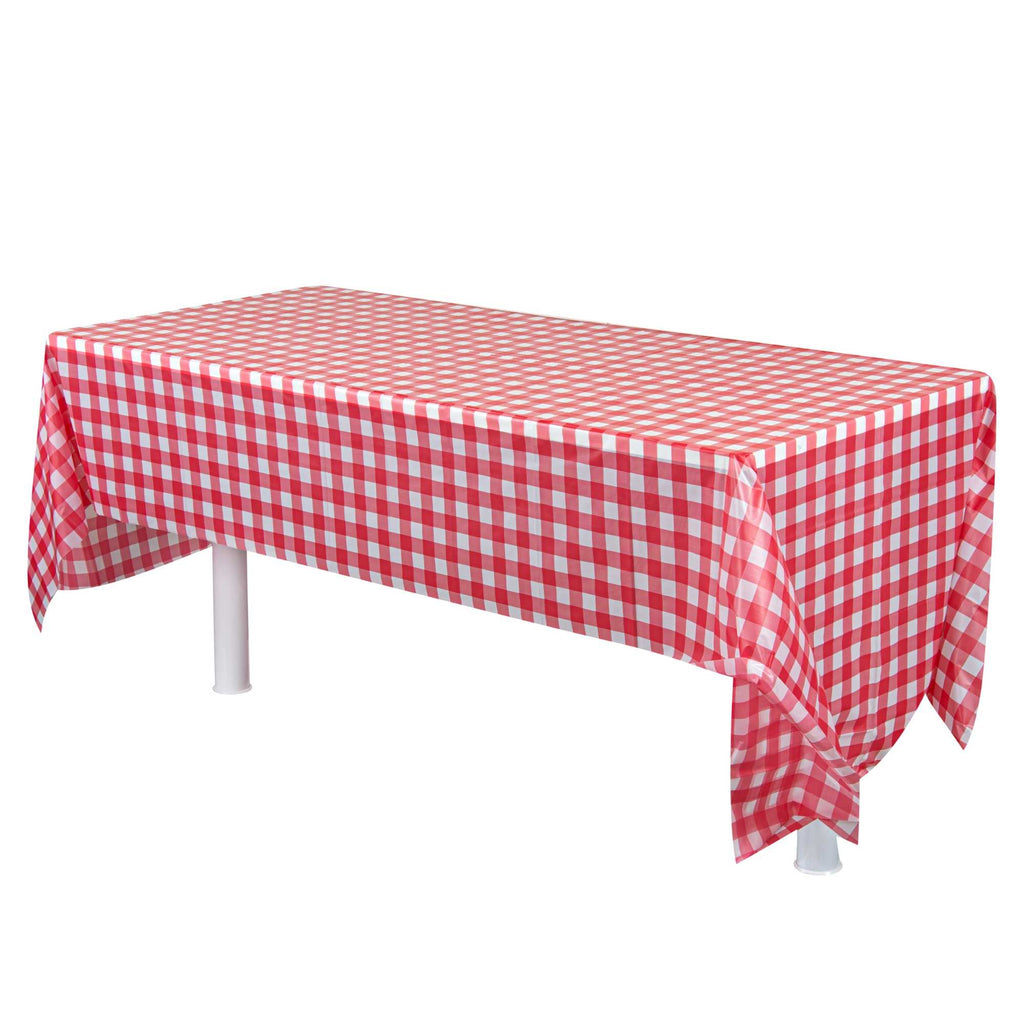 Table Tek Rectangle Red Gingham Red Plastic Table Cover - 108" x 54" - 20 count box
